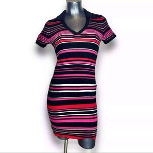 Sexy Cupcakes And Cashmere Striped Collared Bodycon Dress Y2K Style Size Medium